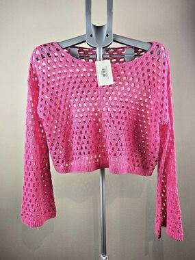 Sewn + Seen Pink Crochet Long Sleeve Top Crochet Long Sleeve Top in Pink Size M